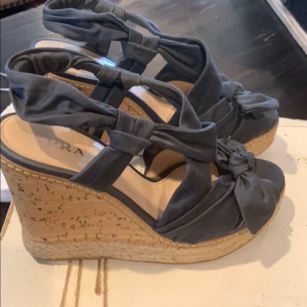 Prada bow cork wedges - Picture 2 of 9